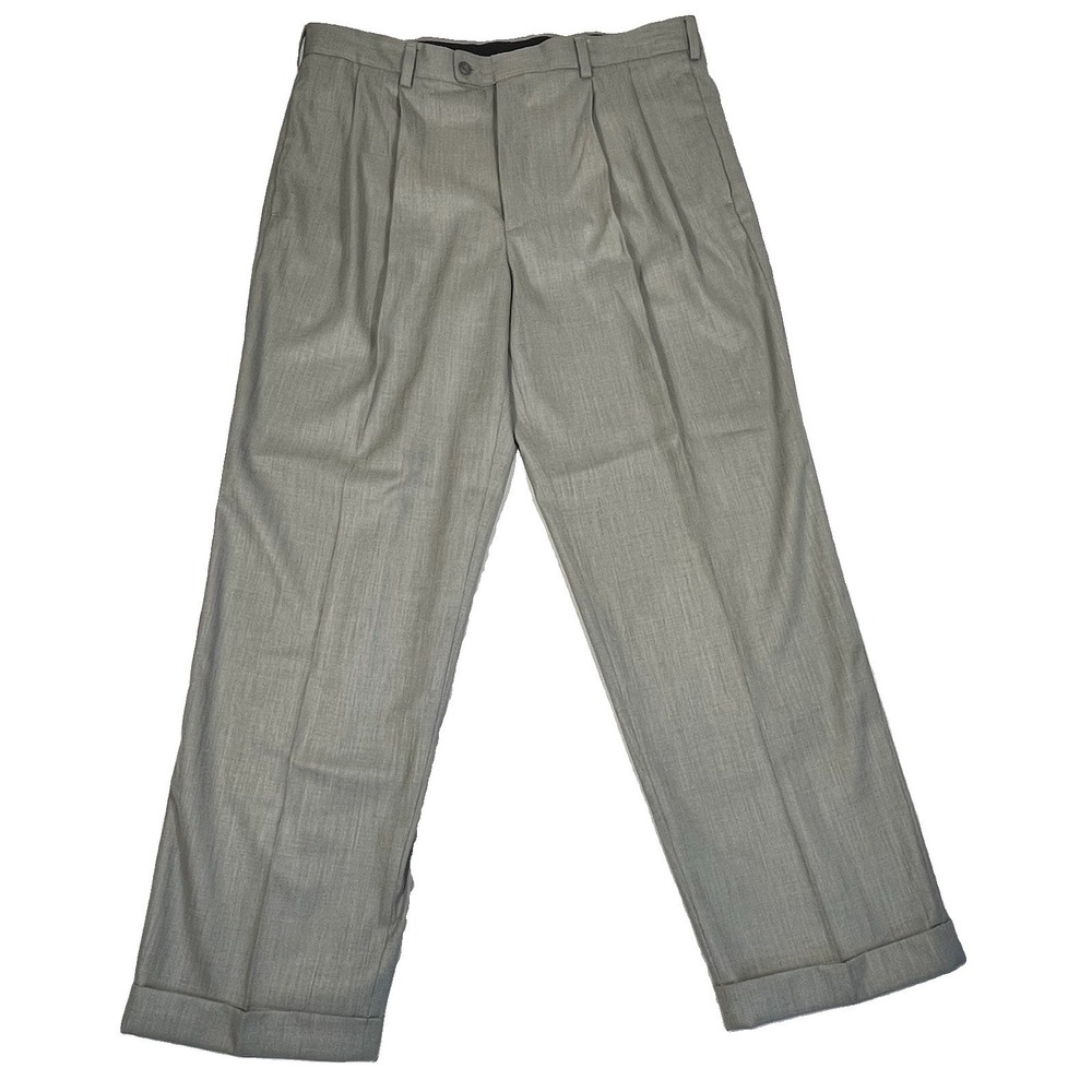 Perry Ellis Portfolio Men's Gray Dress Slacks 38x32 Flat Front Cuffed Hem Formal